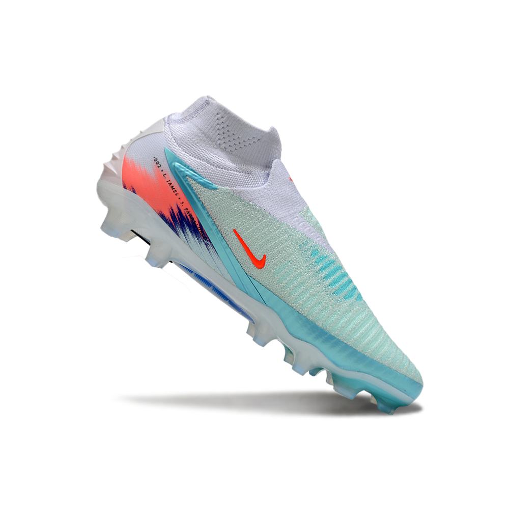Chuteira Campo Nike Phantom GX 6 Elite FG Branco, Verde, Azul e Rosa