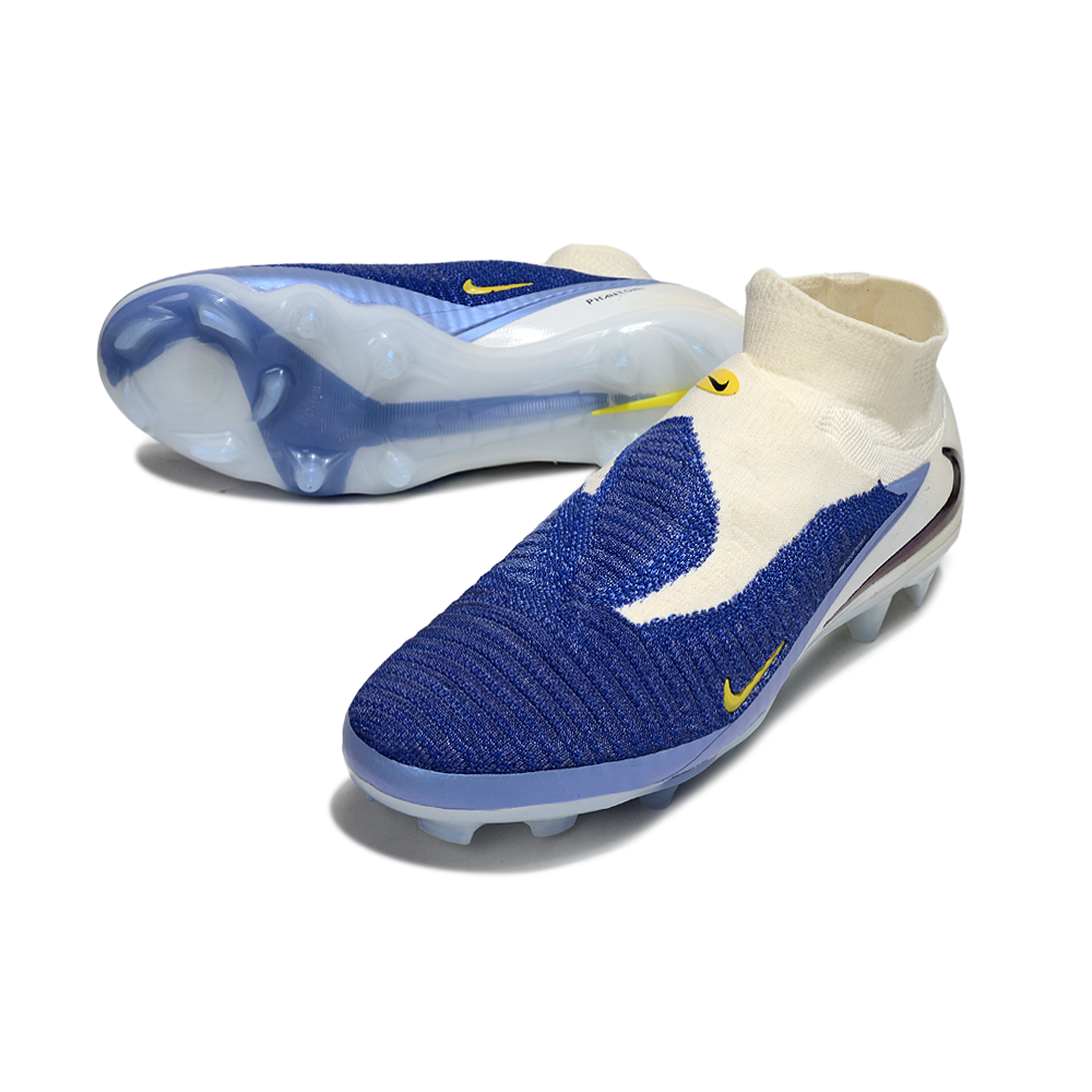 Chuteira Campo Nike Phantom GX 6 Elite FG Branco e Azul ''Fear Nothing''