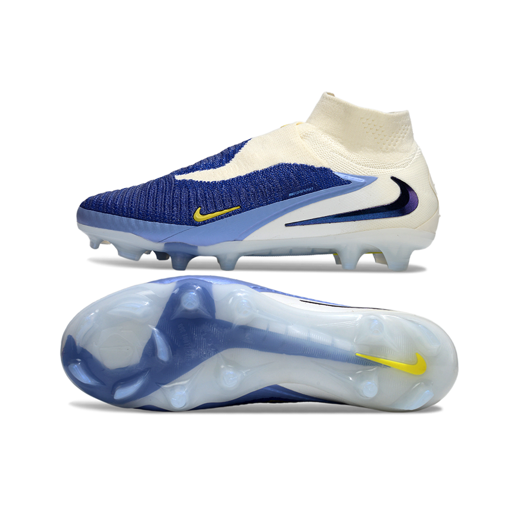 Chuteira Campo Nike Phantom GX 6 Elite FG Branco e Azul ''Fear Nothing''