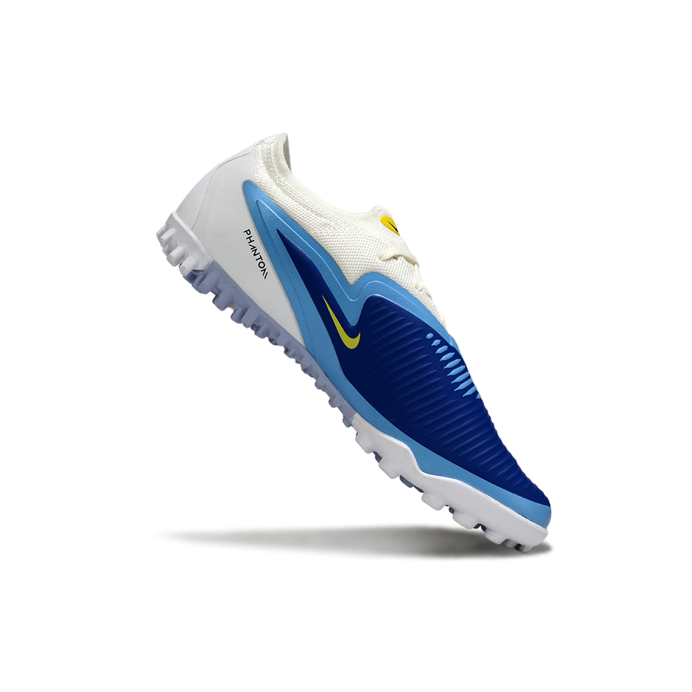 Chuteira Society Nike Phantom ReactX 6 Pro TF Branco e Azul