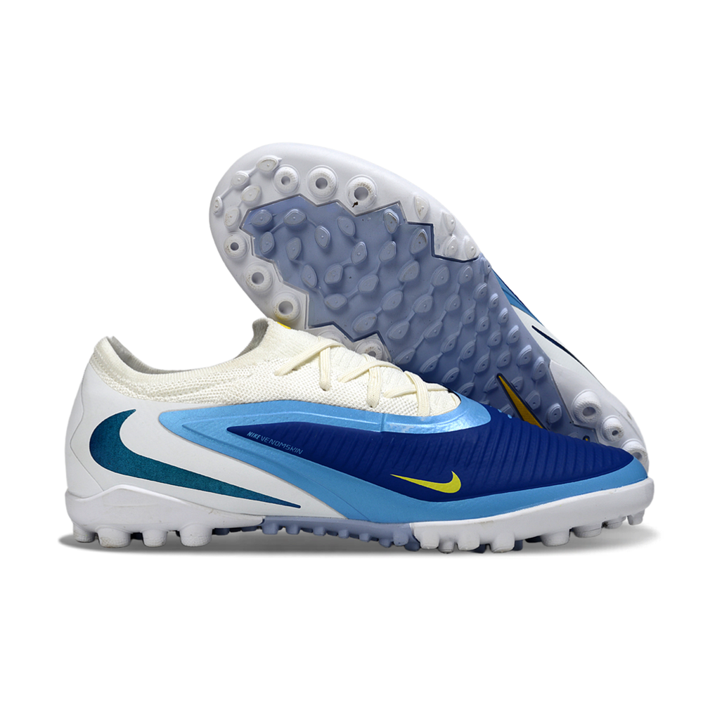 Chuteira Society Nike Phantom ReactX 6 Pro TF Branco e Azul