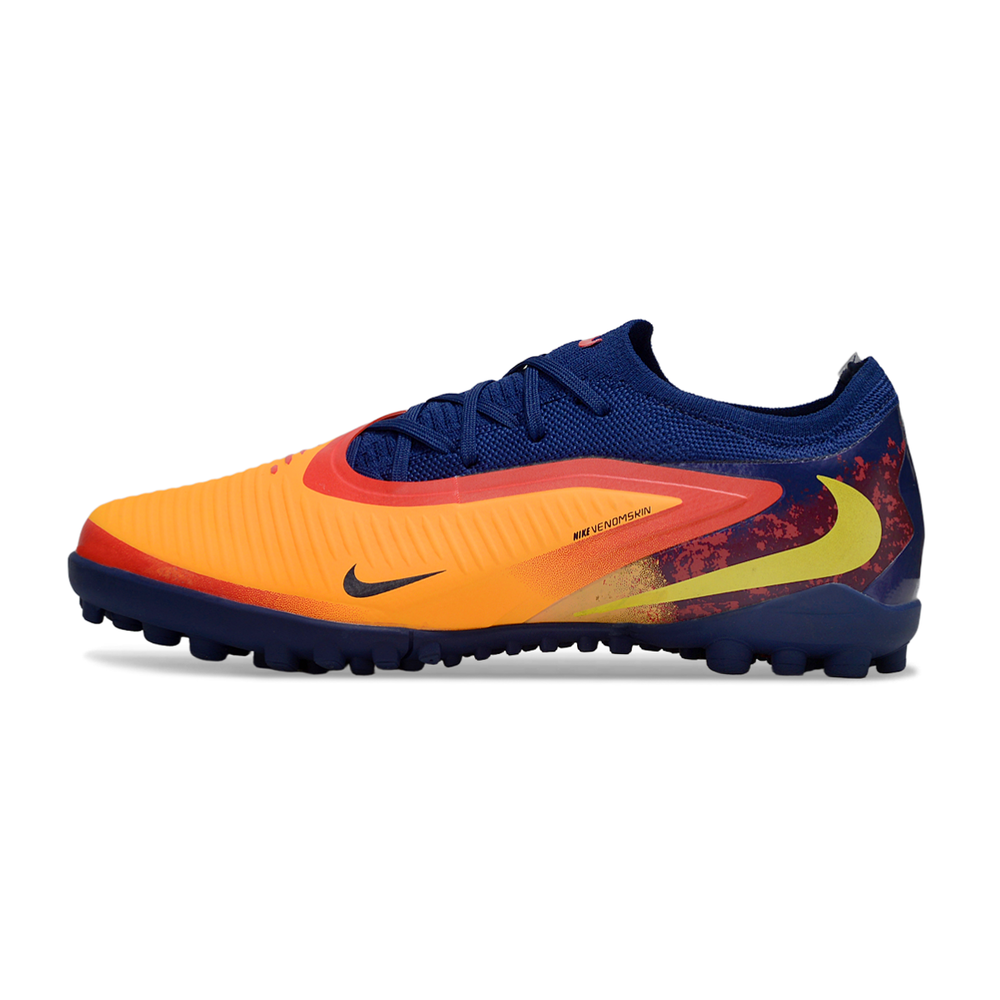 Chuteira Society Nike Phantom ReactX 6 Pro TF Azul e Laranja
