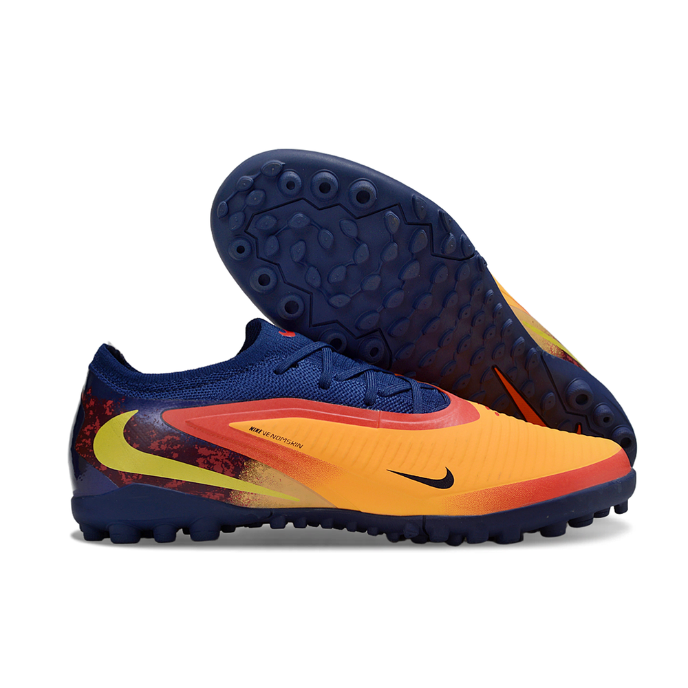 Chuteira Society Nike Phantom ReactX 6 Pro TF Azul e Laranja