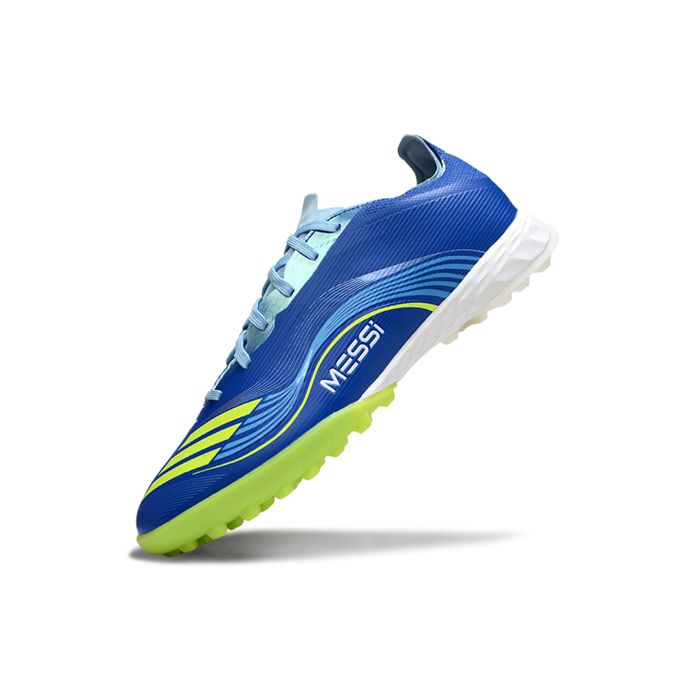 Chuteira Society Adidas F50 TF Azul e Verde "Messi"