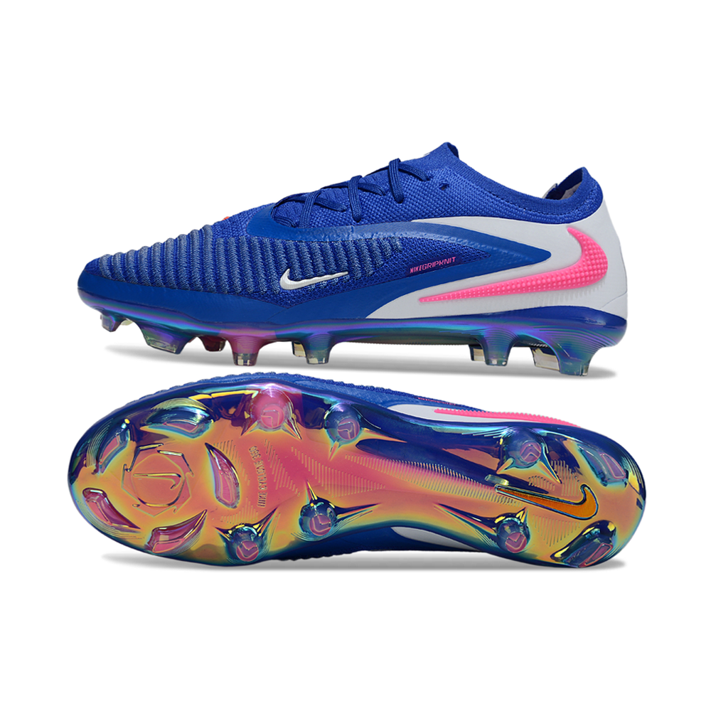 Chuteira Campo Nike Phantom GX 3 Elite FG Azul, Branco e Rosa