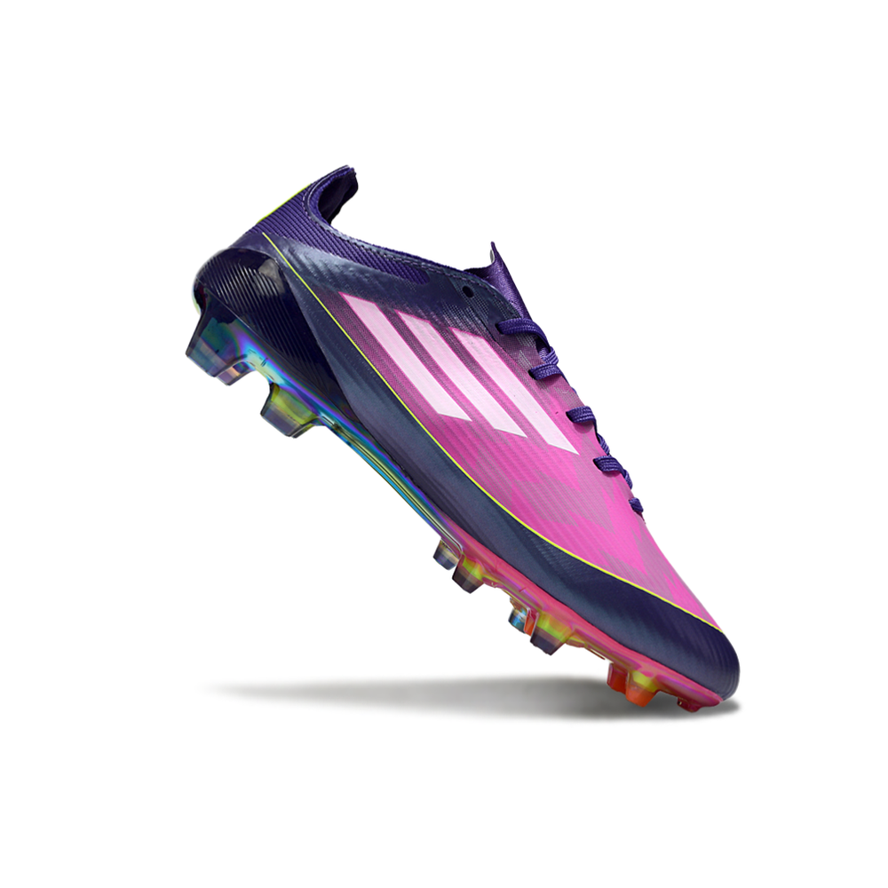 Chuteira Campo Adidas F50 FG Roxo, Rosa e Verde "Lamine Yamal"