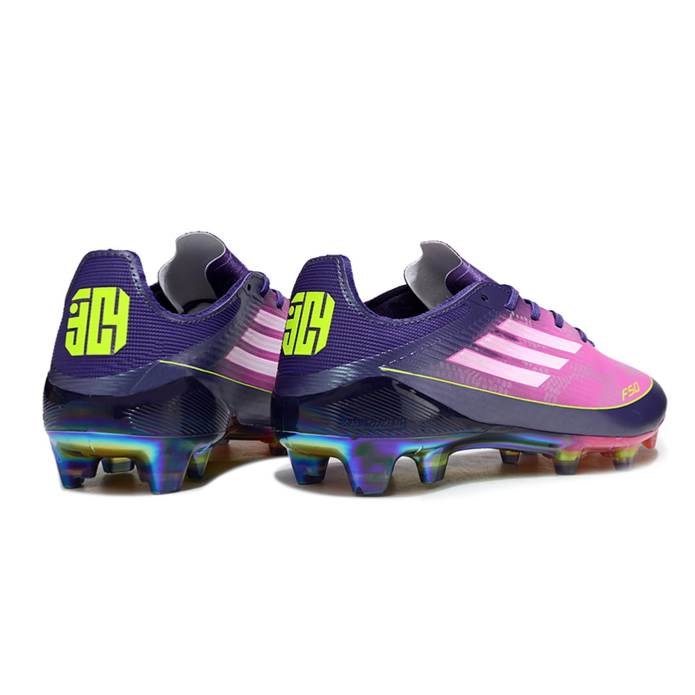 Chuteira Campo Adidas F50 FG Roxo, Rosa e Verde "Lamine Yamal"