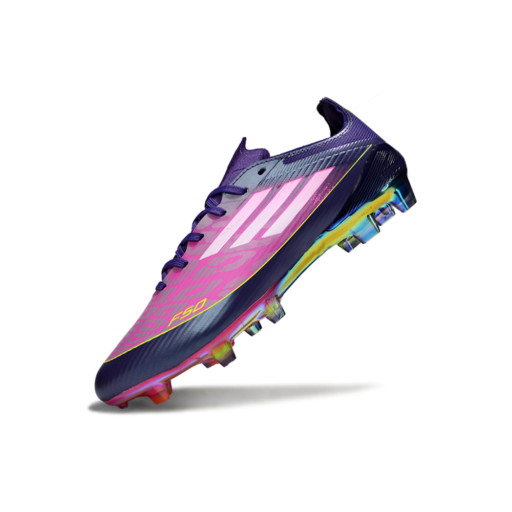 Chuteira Campo Adidas F50 FG Roxo, Rosa e Verde "Lamine Yamal"