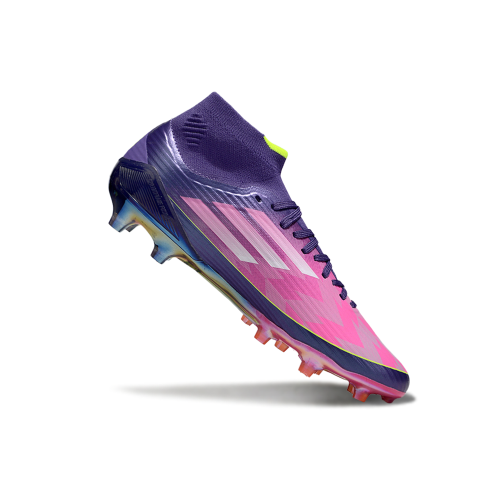 Chuteira Campo Adidas F50 Cano Médio FG Roxo, Rosa e Verde "Lamine Yamal"