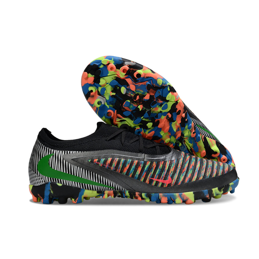 Chuteira Society Nike Phantom ReactX 6 Pro TF Preto, Azul, Verde e Laranja