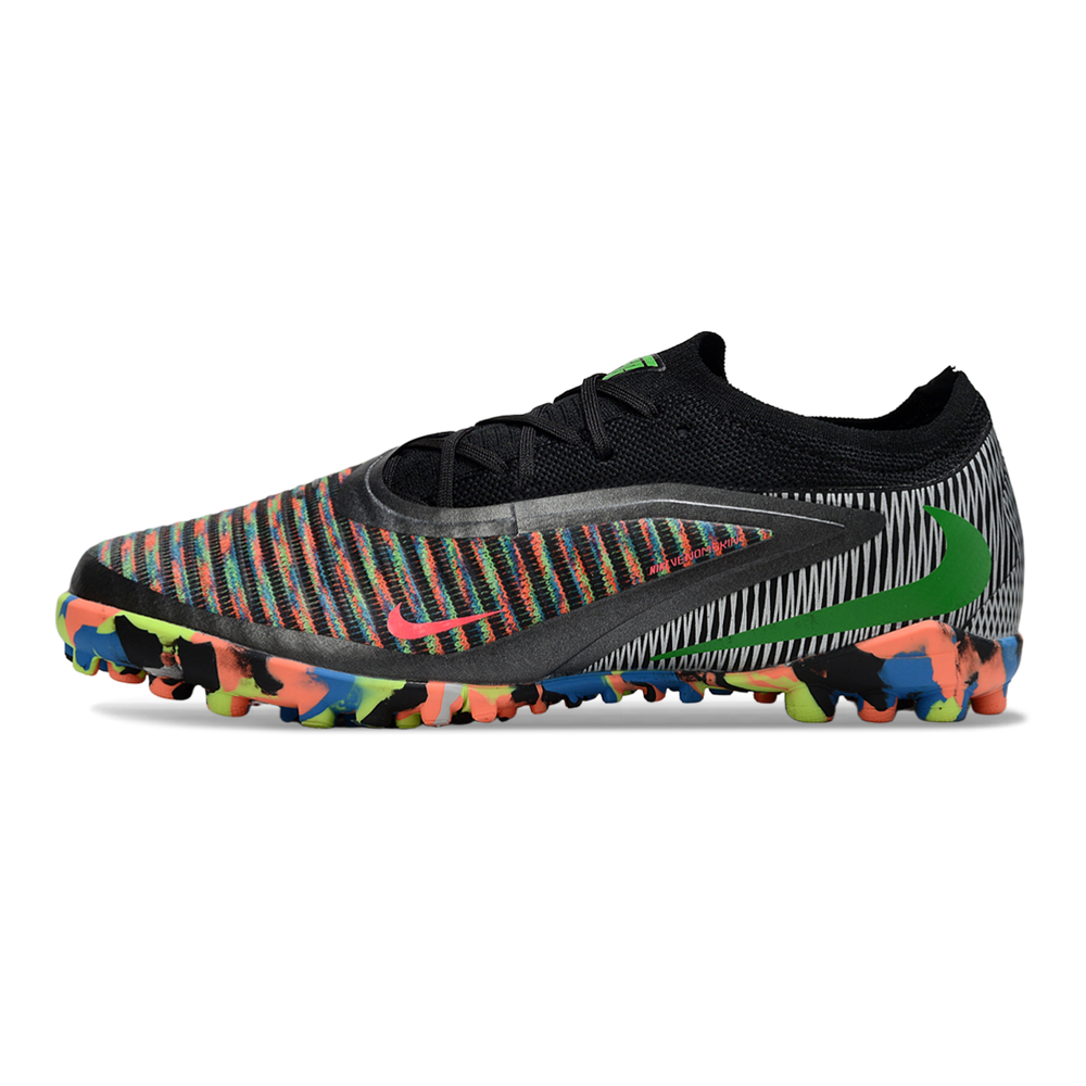 Chuteira Society Nike Phantom ReactX 6 Pro TF Preto, Azul, Verde e Laranja