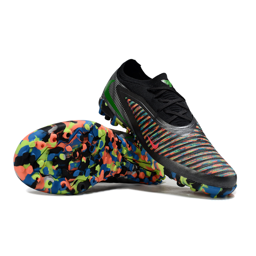 Chuteira Society Nike Phantom ReactX 6 Pro TF Preto, Azul, Verde e Laranja