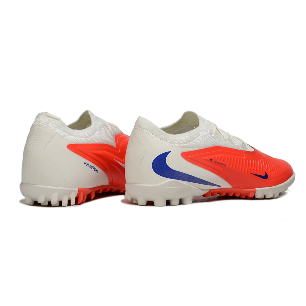 Chuteira Society Nike Phantom ReactX 6 Pro TF Branco, Laranja e Azul
