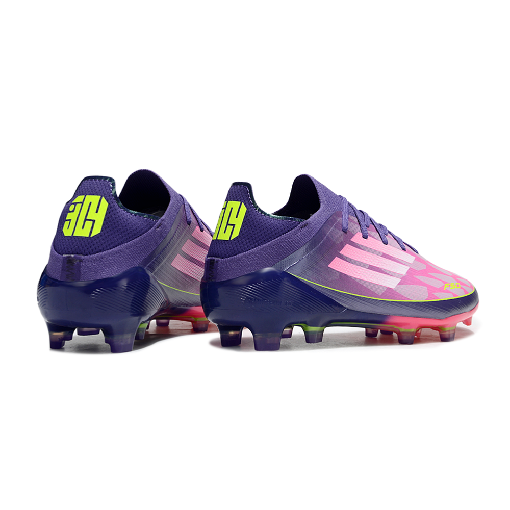 Chuteira Campo Adidas F50 FG Roxo, Rosa e Verde "Lamine Yamal"