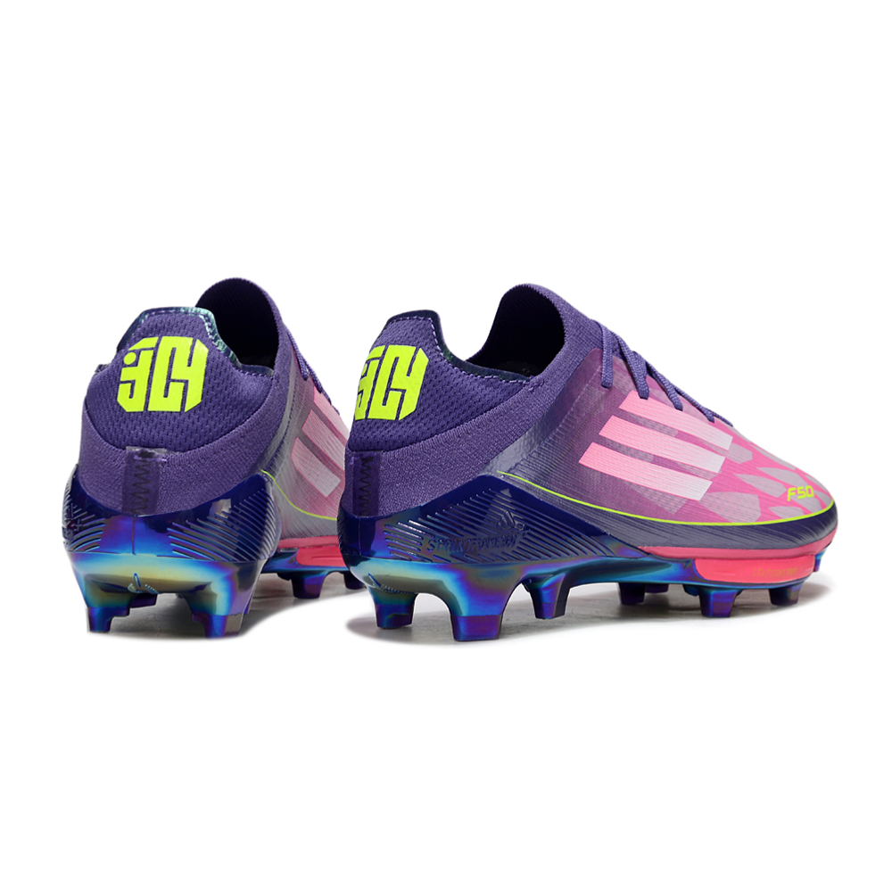 Chuteira Campo Adidas F50+ FG Roxo, Rosa e Verde "Lamine Yamal"