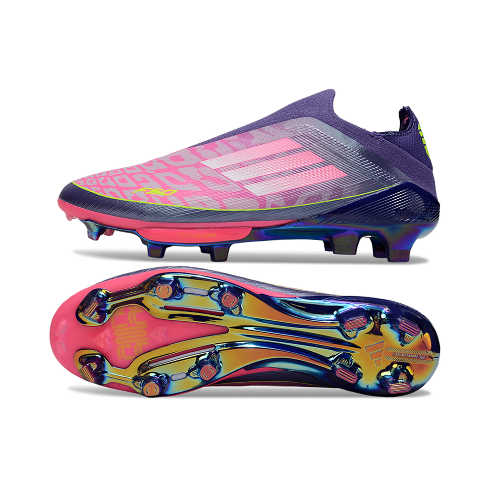 Chuteira Campo Adidas F50+ LL FG Roxo, Rosa e Verde "Lamine Yamal"