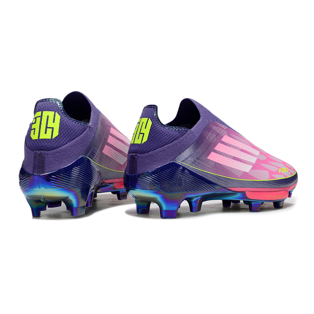 Chuteira Campo Adidas F50+ LL FG Roxo, Rosa e Verde "Lamine Yamal"