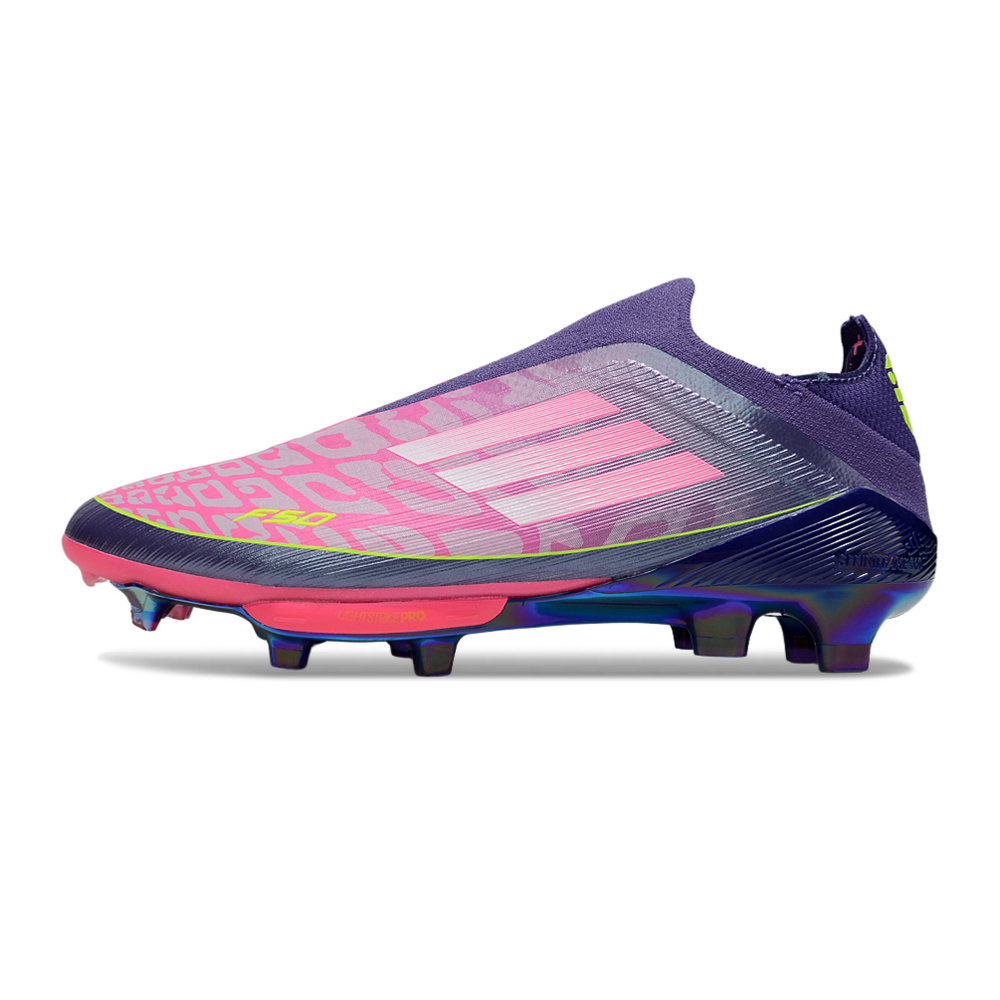 Chuteira Campo Adidas F50+ LL FG Roxo, Rosa e Verde "Lamine Yamal"