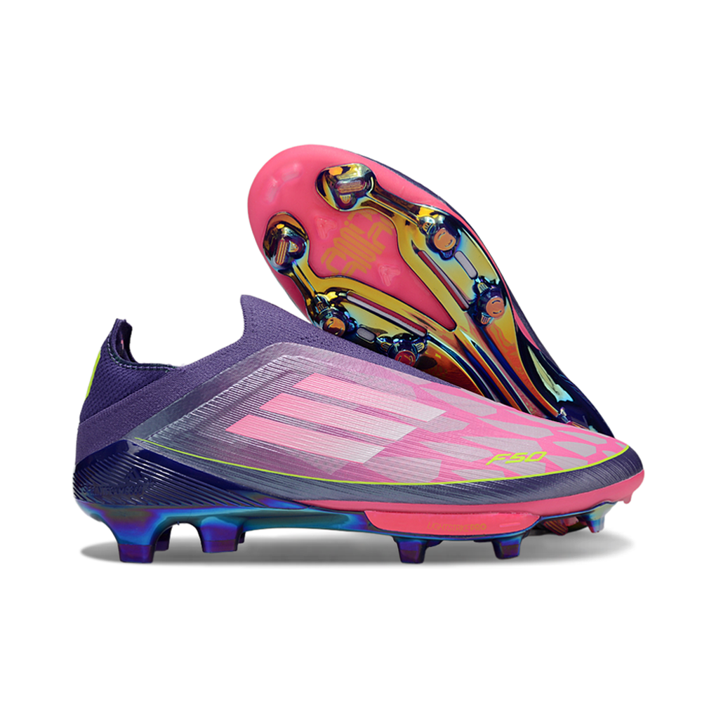 Chuteira Campo Adidas F50+ LL FG Roxo, Rosa e Verde "Lamine Yamal"