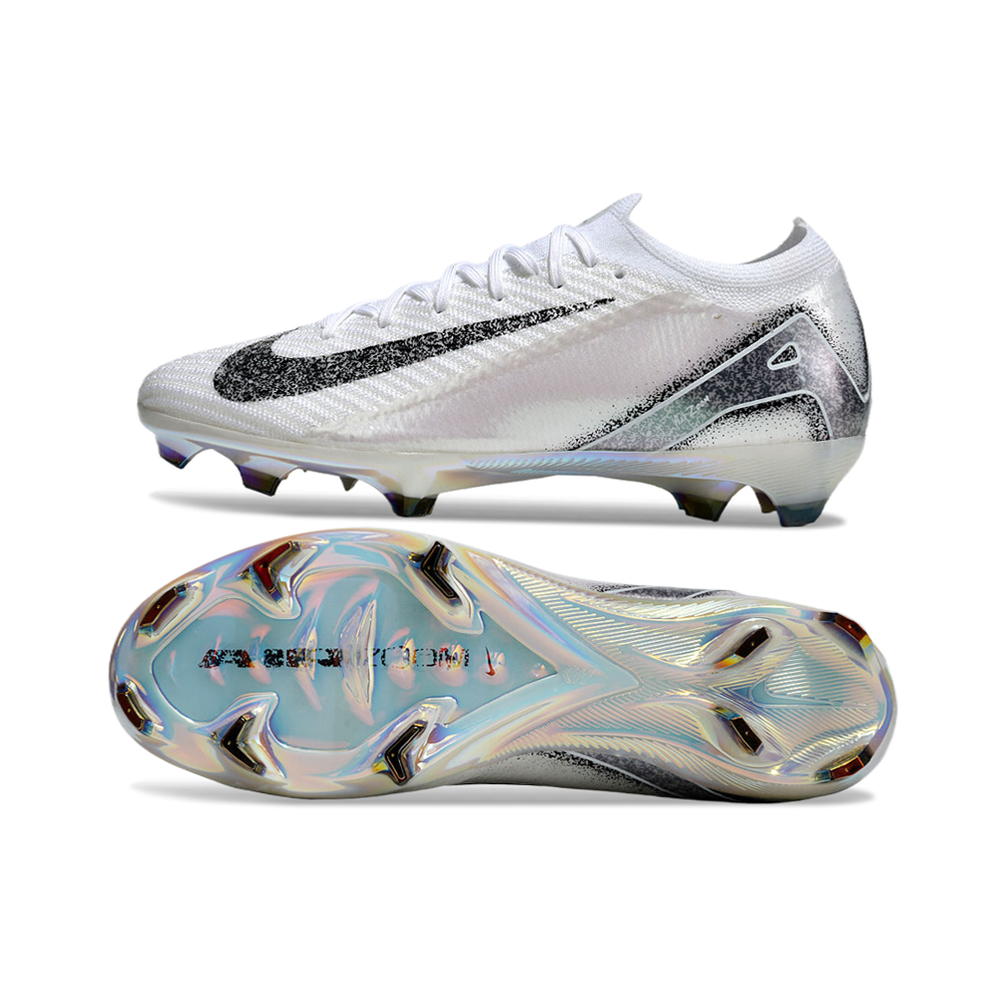 Chuteira Infantil Campo Nike Air Zoom Mercurial Vapor 16 Elite FG Branco e Preto