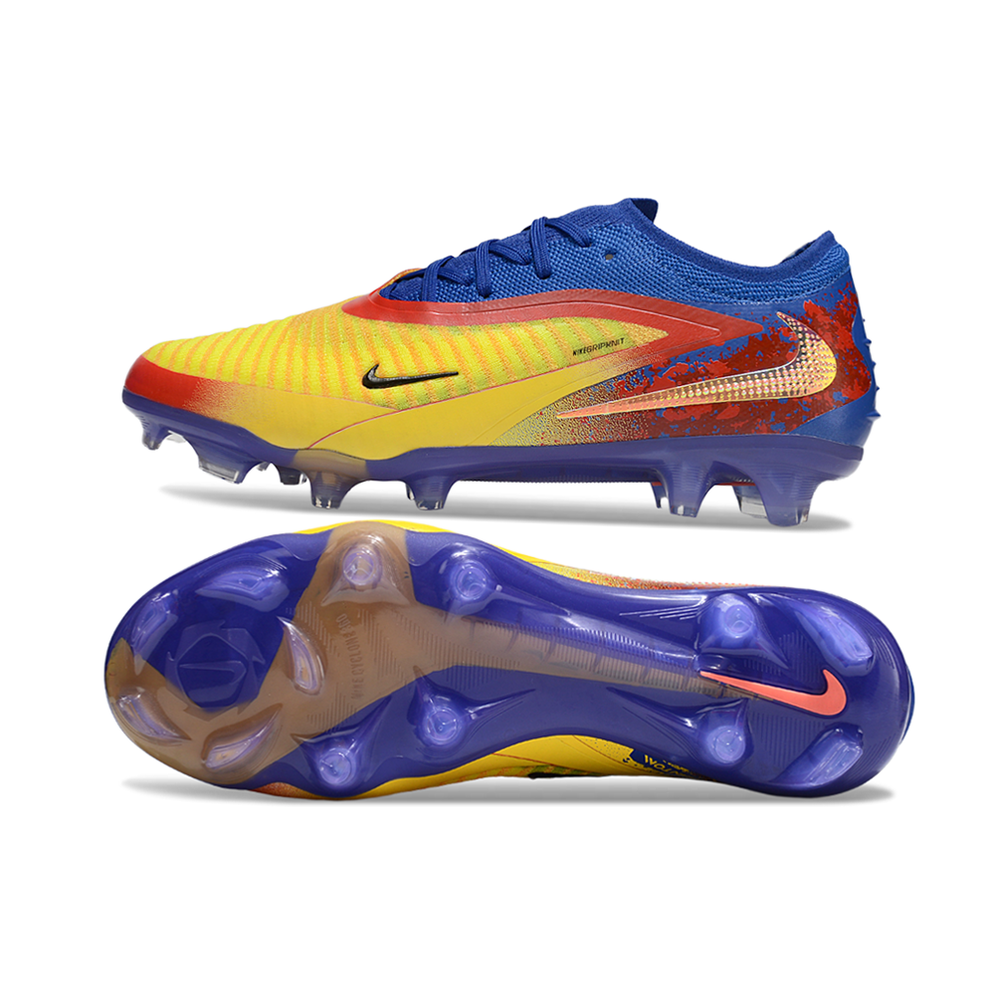 Chuteira Infantil Campo Nike Phantom GX 6 Elite FG Azul, Amarelo e Vermelho