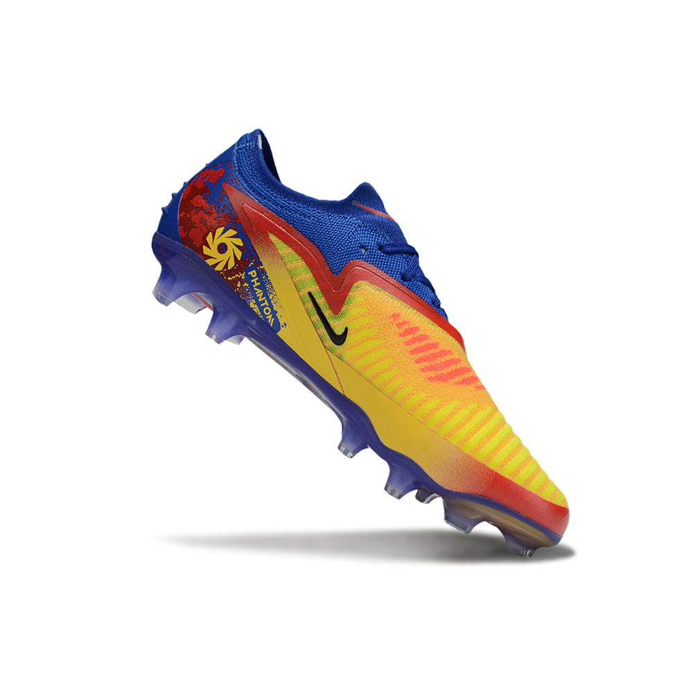 Chuteira Infantil Campo Nike Phantom GX 6 Elite FG Azul, Amarelo e Vermelho