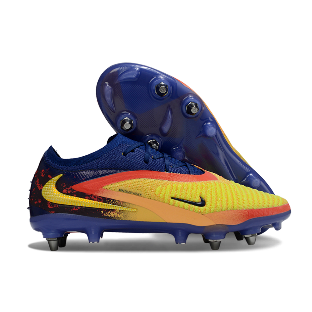 Chuteira Campo Nike Phantom GX 6 Elite Trava Mista Azul, Amarelo e Laranja