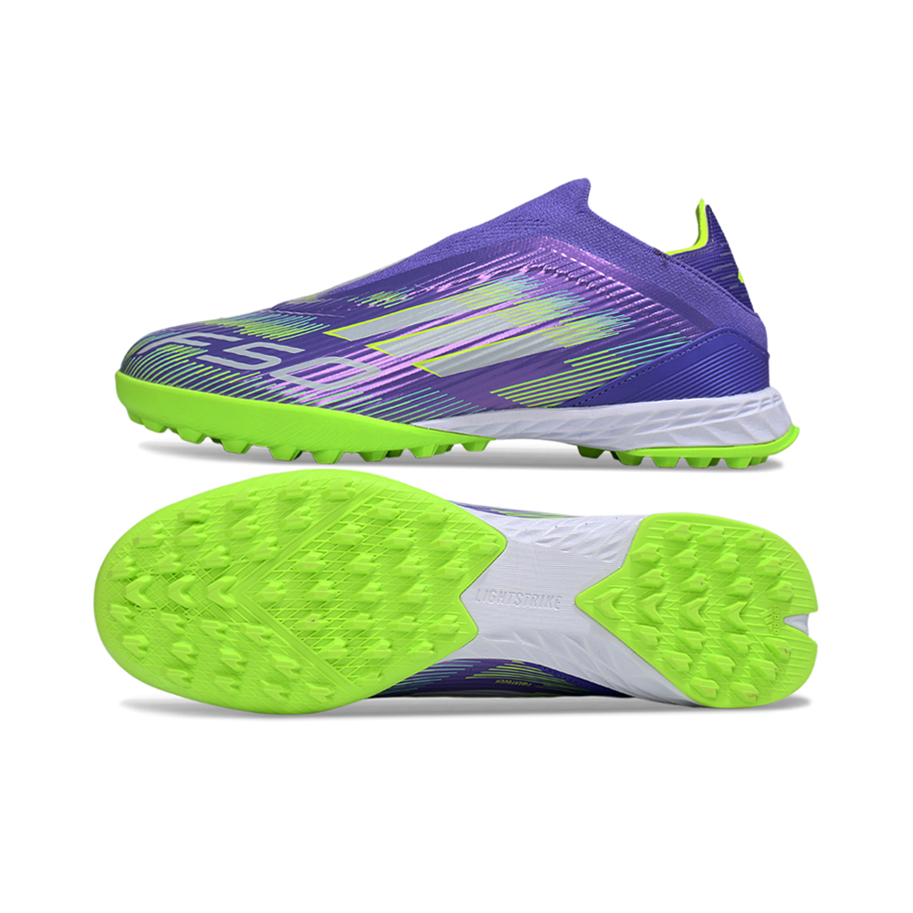 Chuteira Society Adidas F50+ TF Roxo e Verde