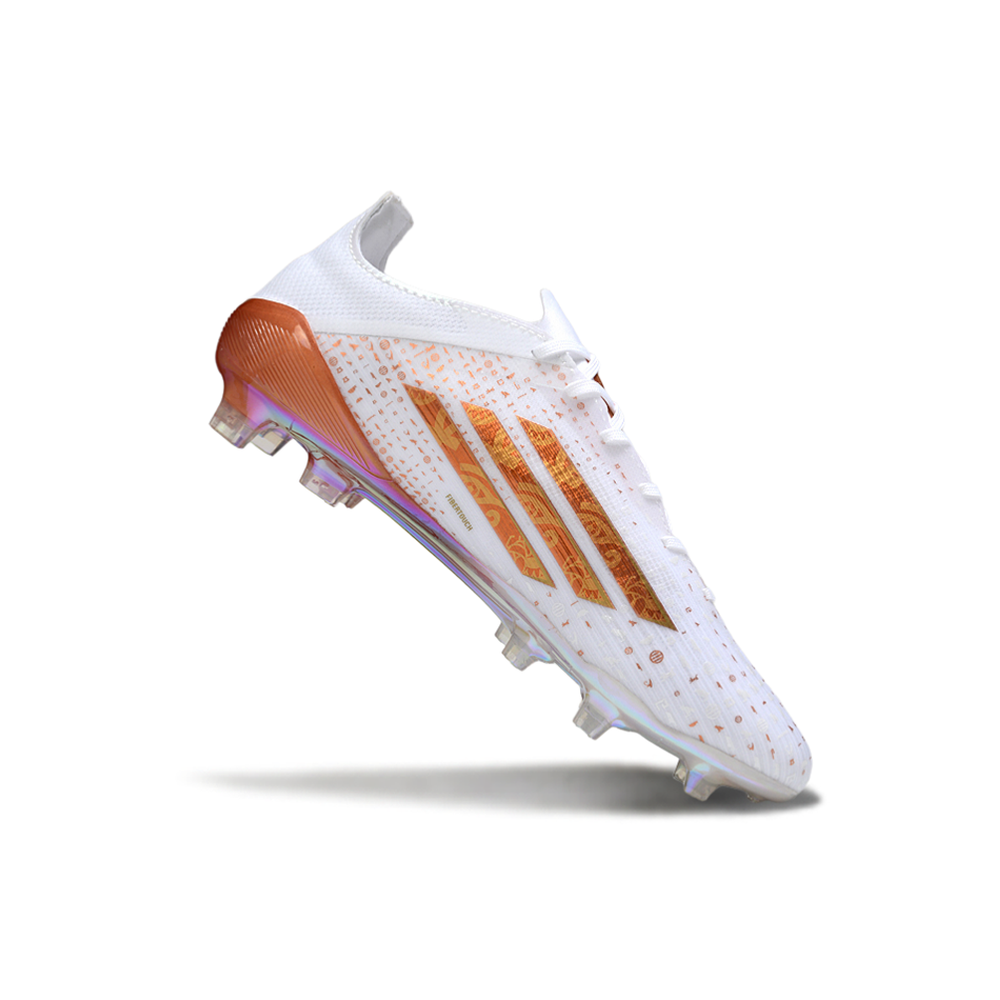 Chuteira Campo Adidas F50 FG Branco e Dourado