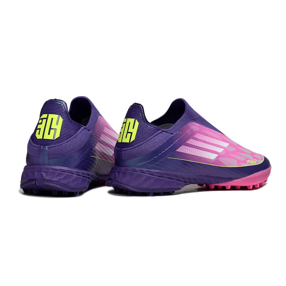Chuteira Society Adidas F50+ TF Roxo e Rosa "Yamal"