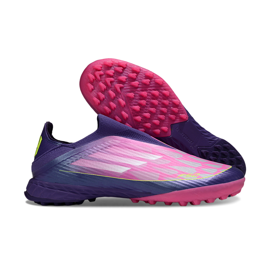 Chuteira Society Adidas F50+ TF Roxo e Rosa "Yamal"