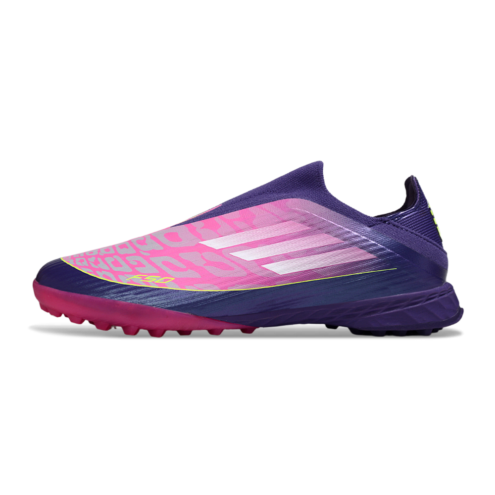 Chuteira Society Adidas F50+ TF Roxo e Rosa "Yamal"