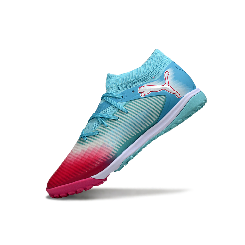 Chuteira Society Puma Future 8 TF Azul e Vermelho "Re-Charge Pack"