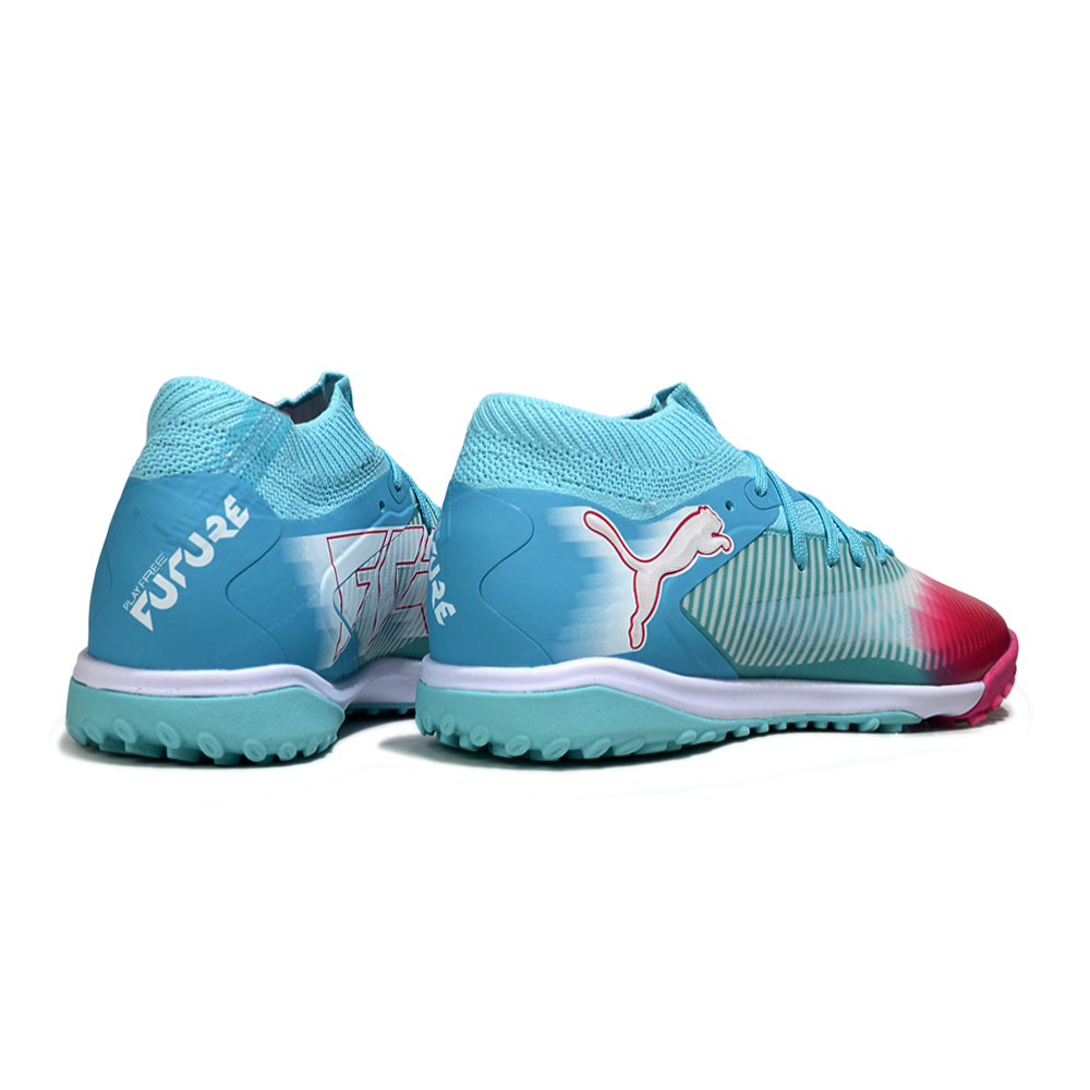 Chuteira Society Puma Future 8 TF Azul e Vermelho "Re-Charge Pack"