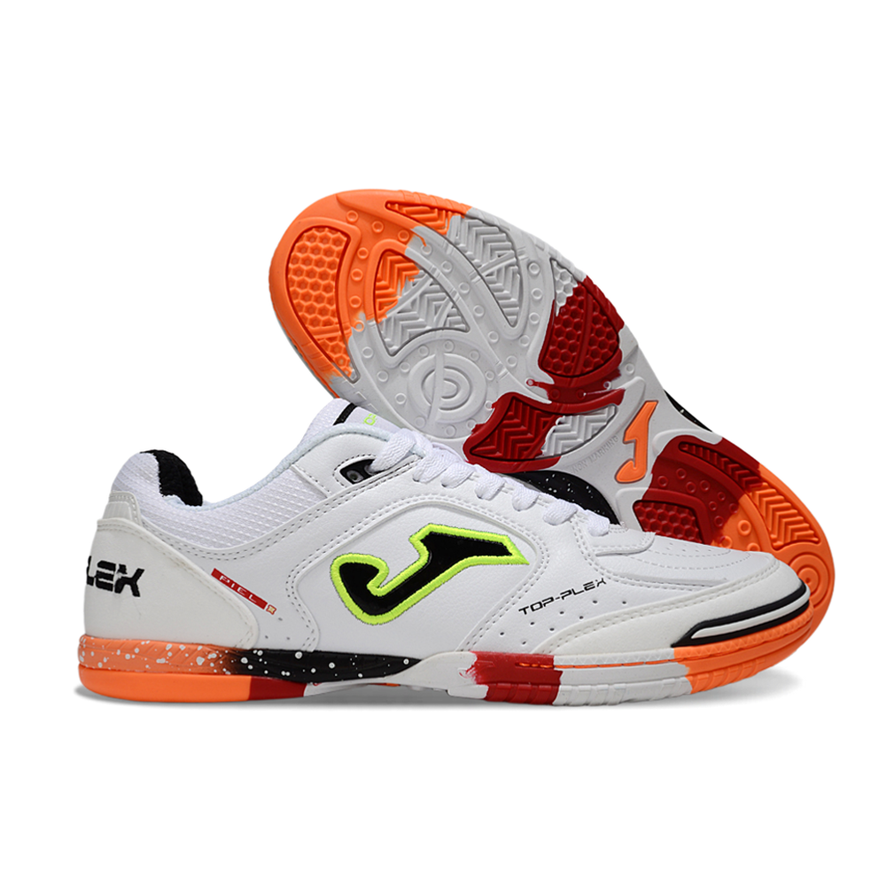 Chuteira Futsal Joma Top Flex Rebound IC Branco, Preto, Laranja e Verde 