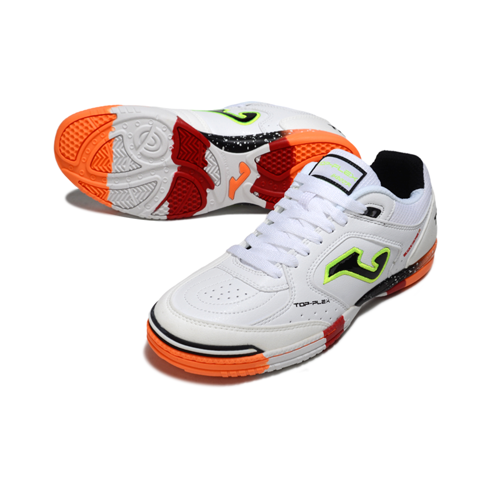 Chuteira Futsal Joma Top Flex Rebound IC Branco, Preto, Laranja e Verde 