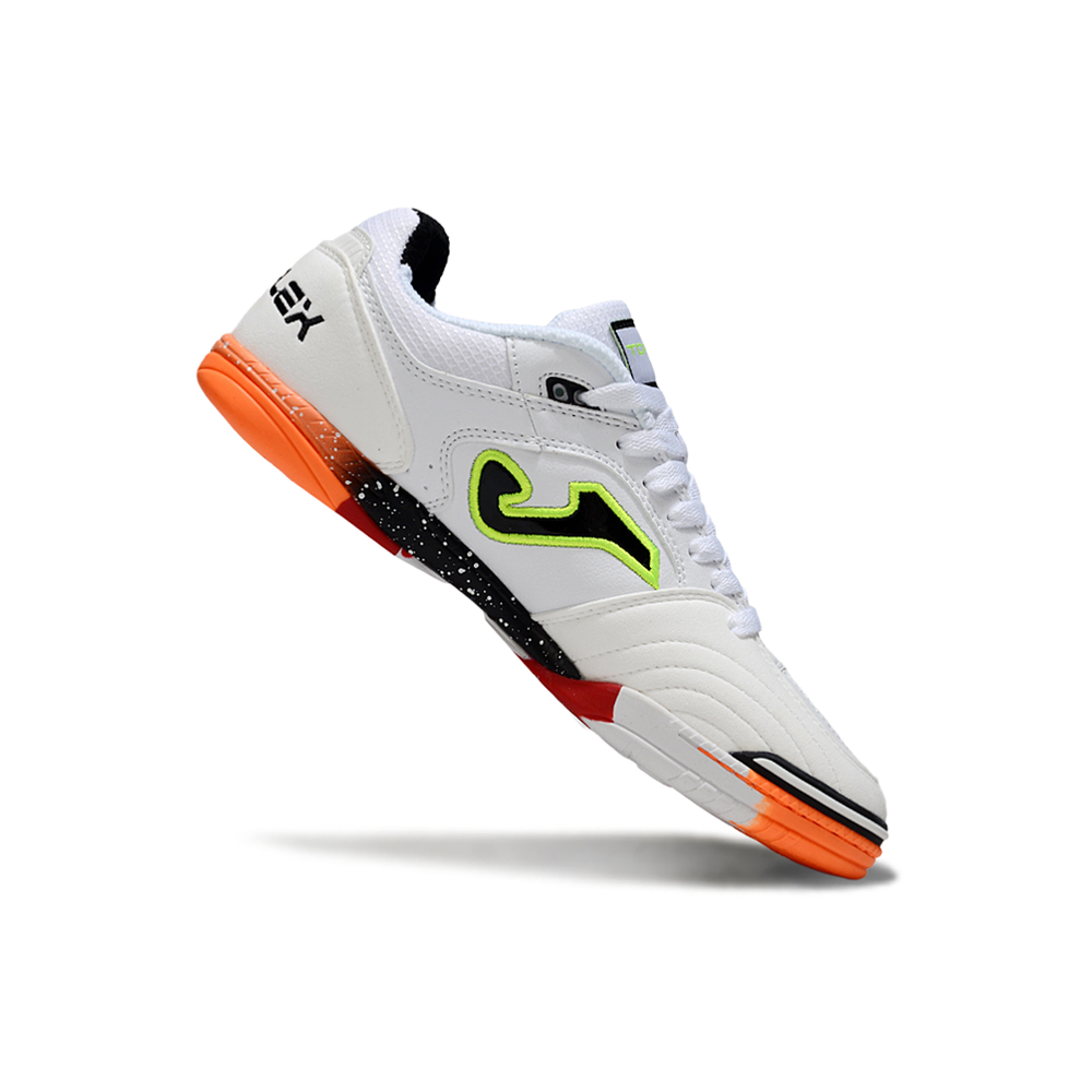 Chuteira Futsal Joma Top Flex Rebound IC Branco, Preto, Laranja e Verde 
