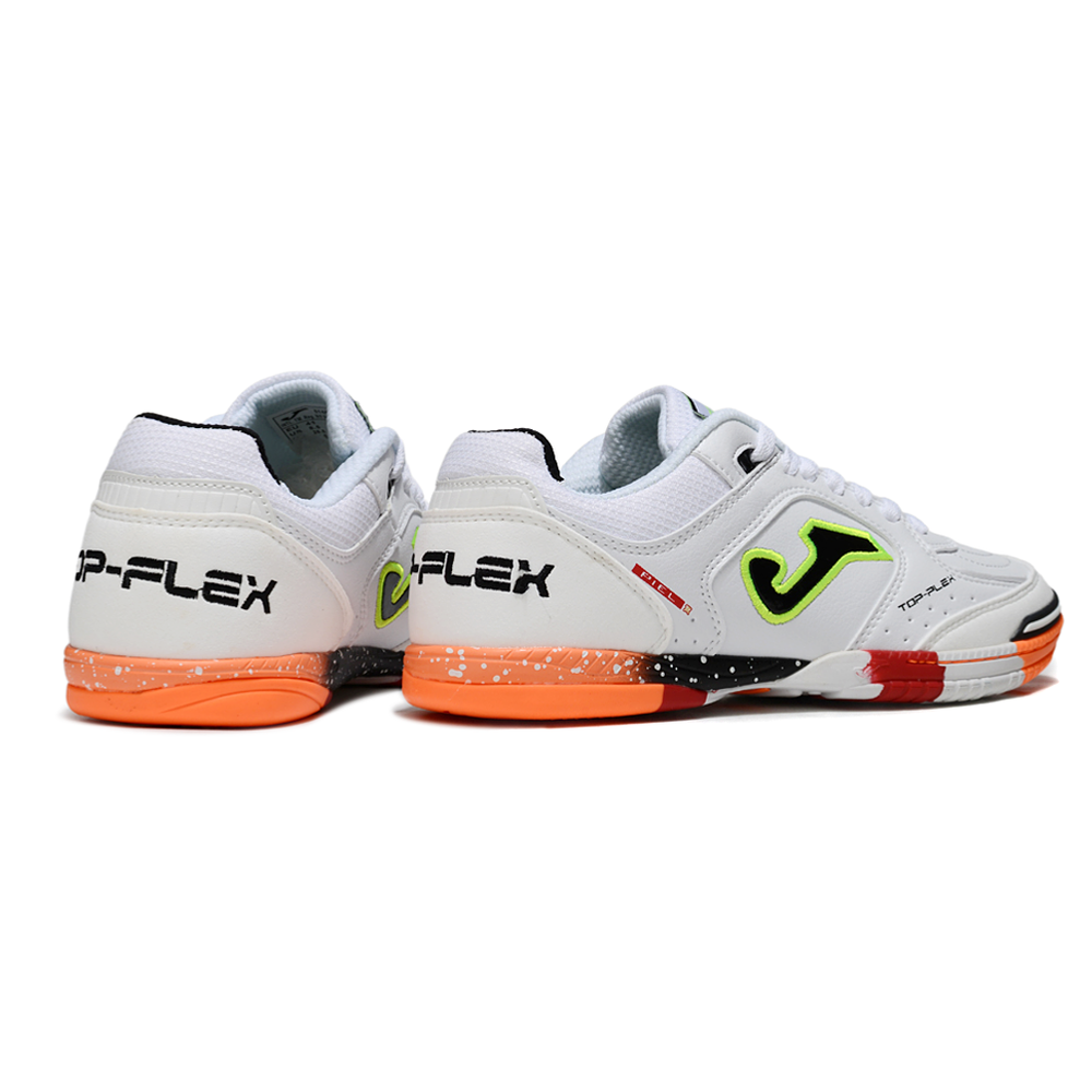 Chuteira Futsal Joma Top Flex Rebound IC Branco, Preto, Laranja e Verde 