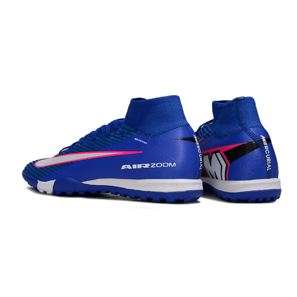 Chuteira Society Nike Air Zoom Mercurial Superfly 10 Elite TF Azul, Branco e Rosa