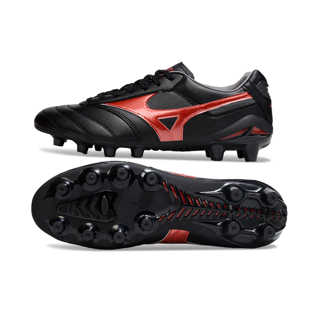 Chuteira Campo Mizuno Morelia DNA FG Preta e Vermelho "Shadow Gem"