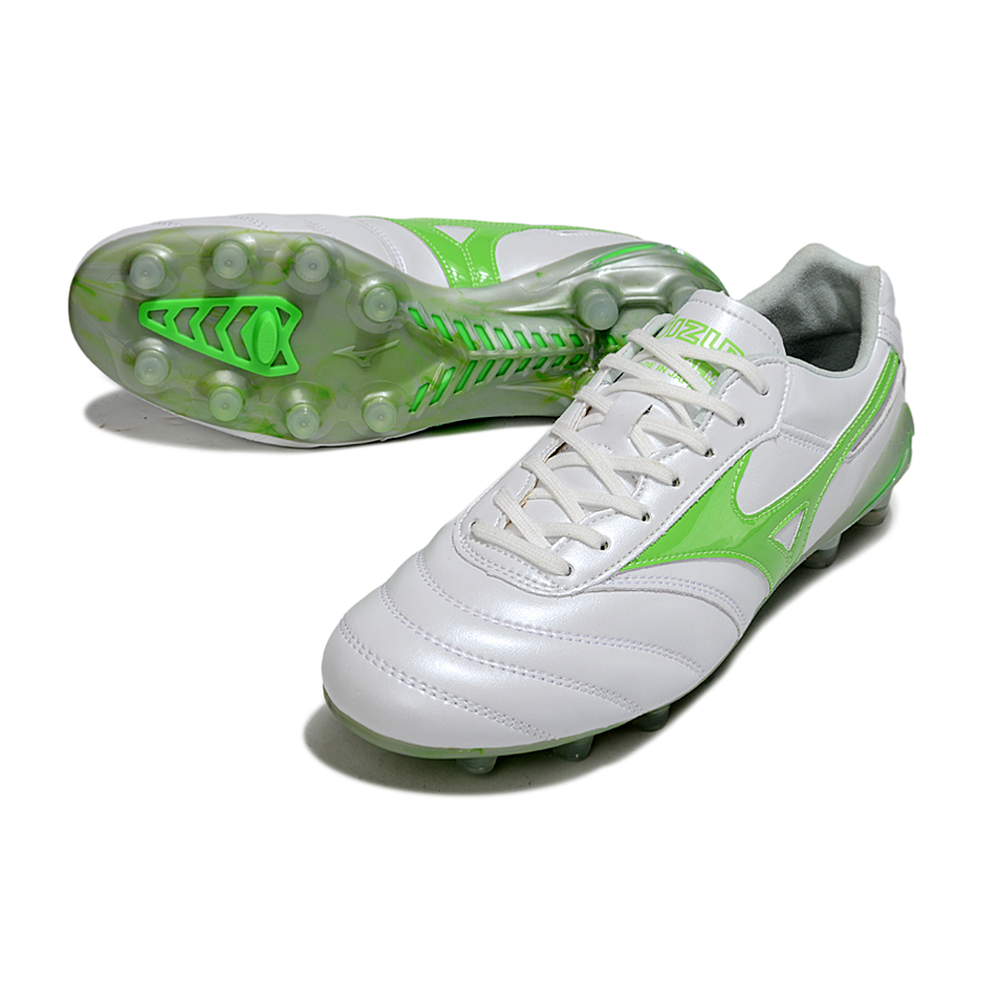 Chuteira Campo Mizuno Morelia DNA FG Branca e Verde "Frontier Pack"