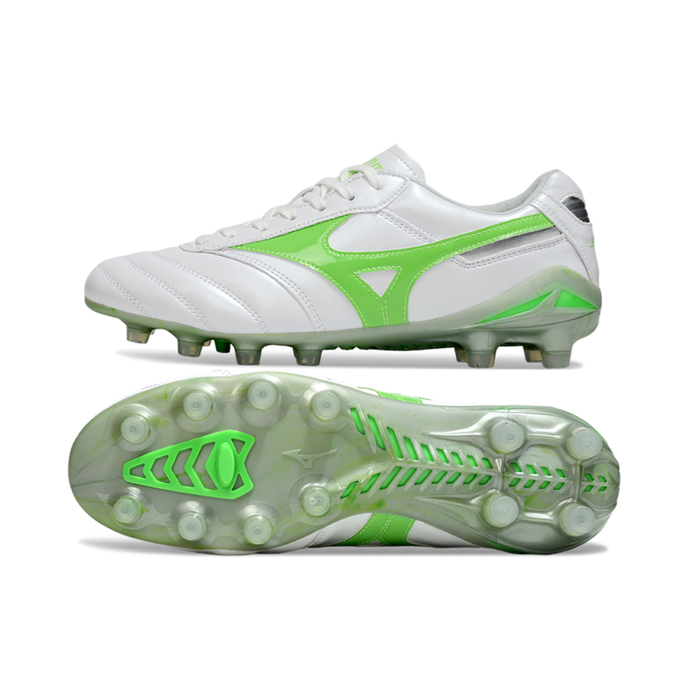 Chuteira Campo Mizuno Morelia DNA FG Branca e Verde "Frontier Pack"