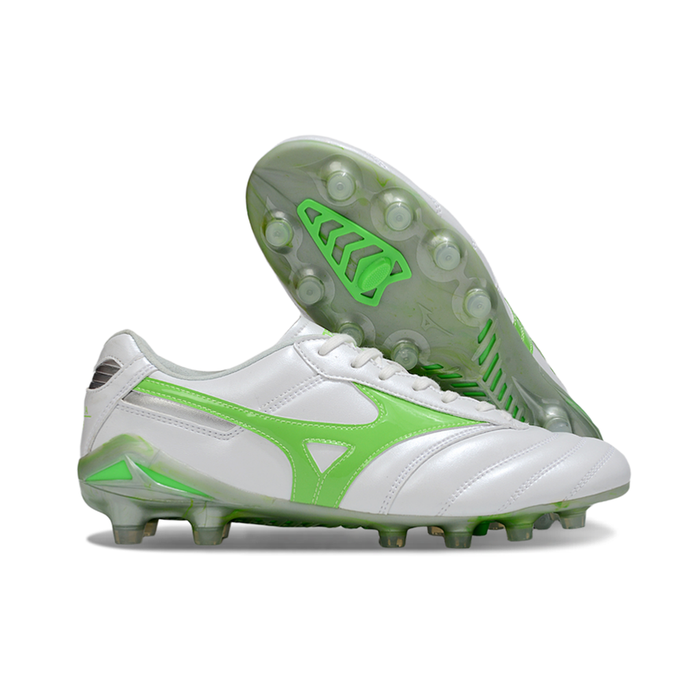 Chuteira Campo Mizuno Morelia DNA FG Branca e Verde "Frontier Pack"