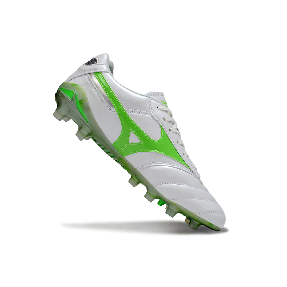 Chuteira Campo Mizuno Morelia DNA FG Branca e Verde "Frontier Pack"
