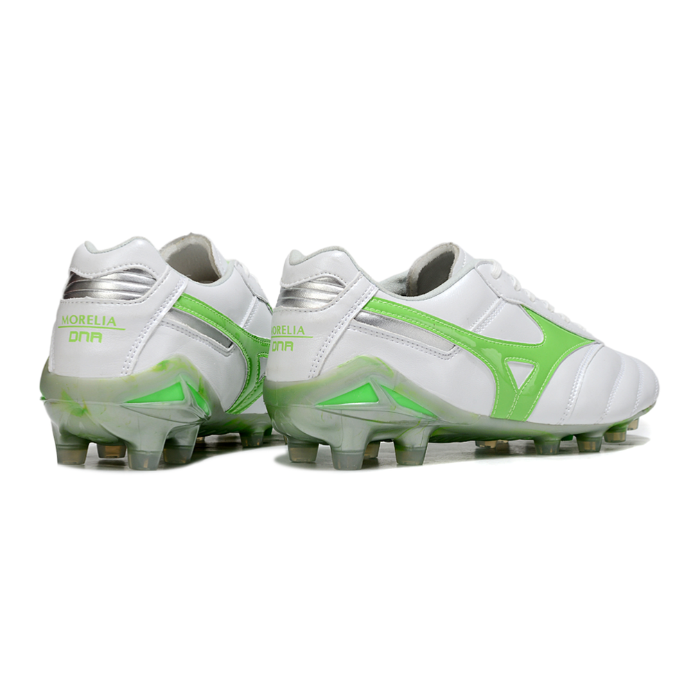 Chuteira Campo Mizuno Morelia DNA FG Branca e Verde "Frontier Pack"