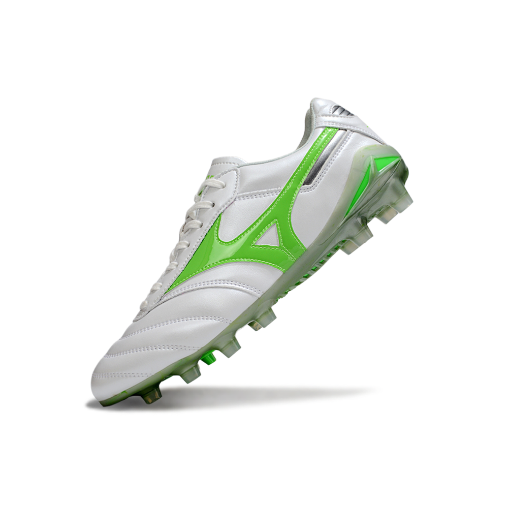 Chuteira Campo Mizuno Morelia DNA FG Branca e Verde "Frontier Pack"