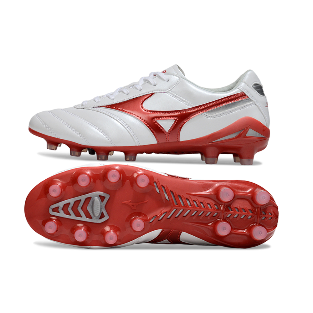 Chuteira Campo Mizuno Morelia DNA FG Branca e Vermelho