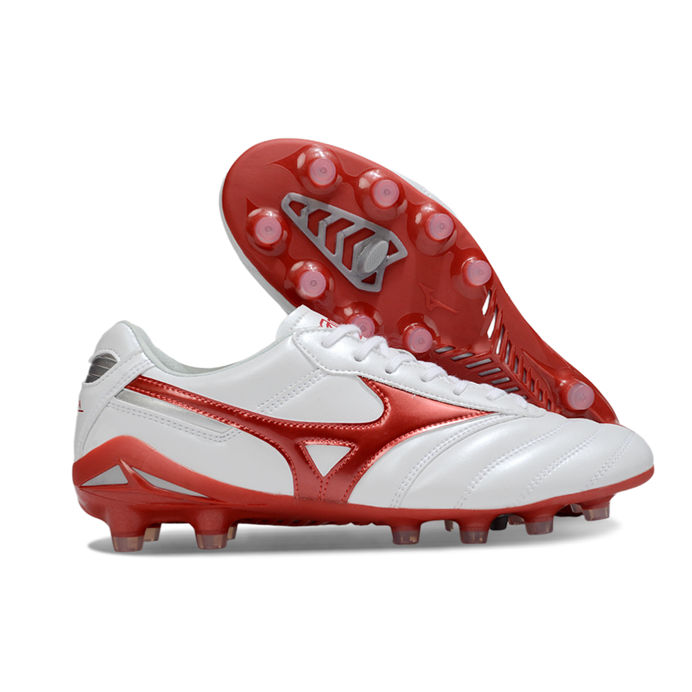 Chuteira Campo Mizuno Morelia DNA FG Branca e Vermelho