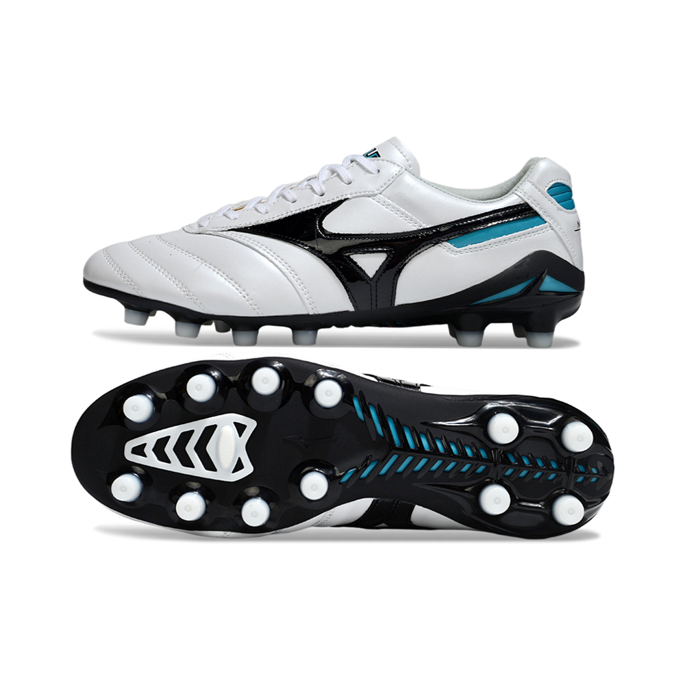 Chuteira Campo Mizuno Morelia DNA FG Branca, Preto e Azul