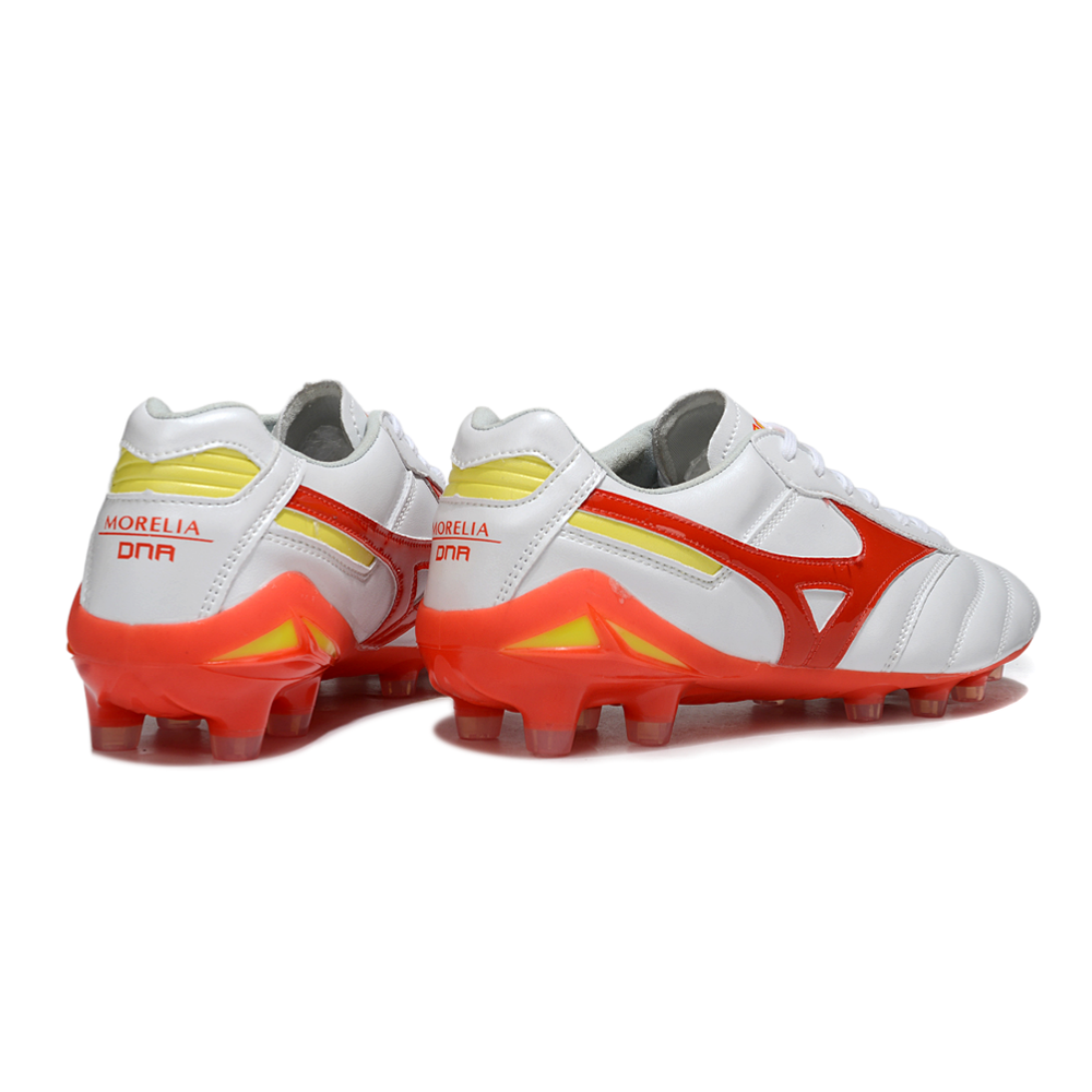 Chuteira Campo Mizuno Morelia DNA FG Branco, Vermelho e Amarelo "Release Pack"